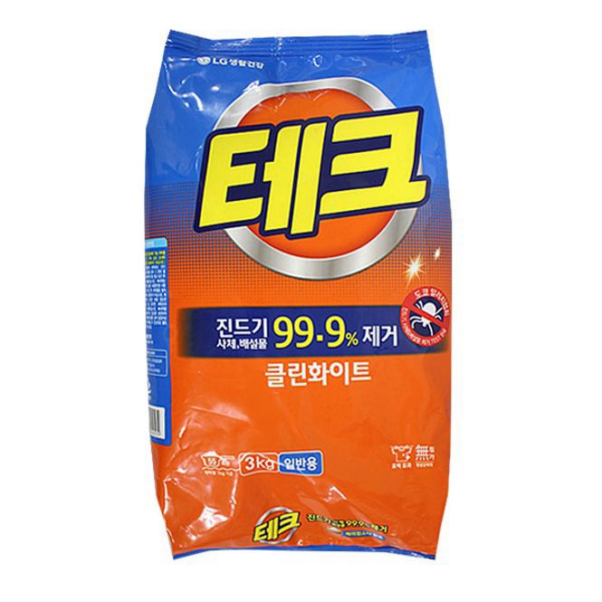 세탁 세제 테크 3kg 가루형 세탁기 빨래 의류 세제