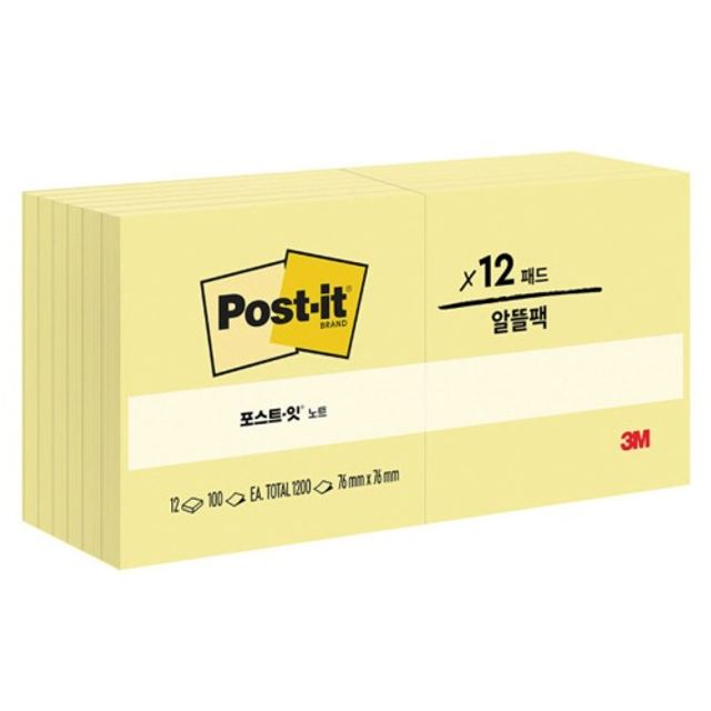 3M 포스트잇 노트 알뜰팩 76x76mm 654-12A