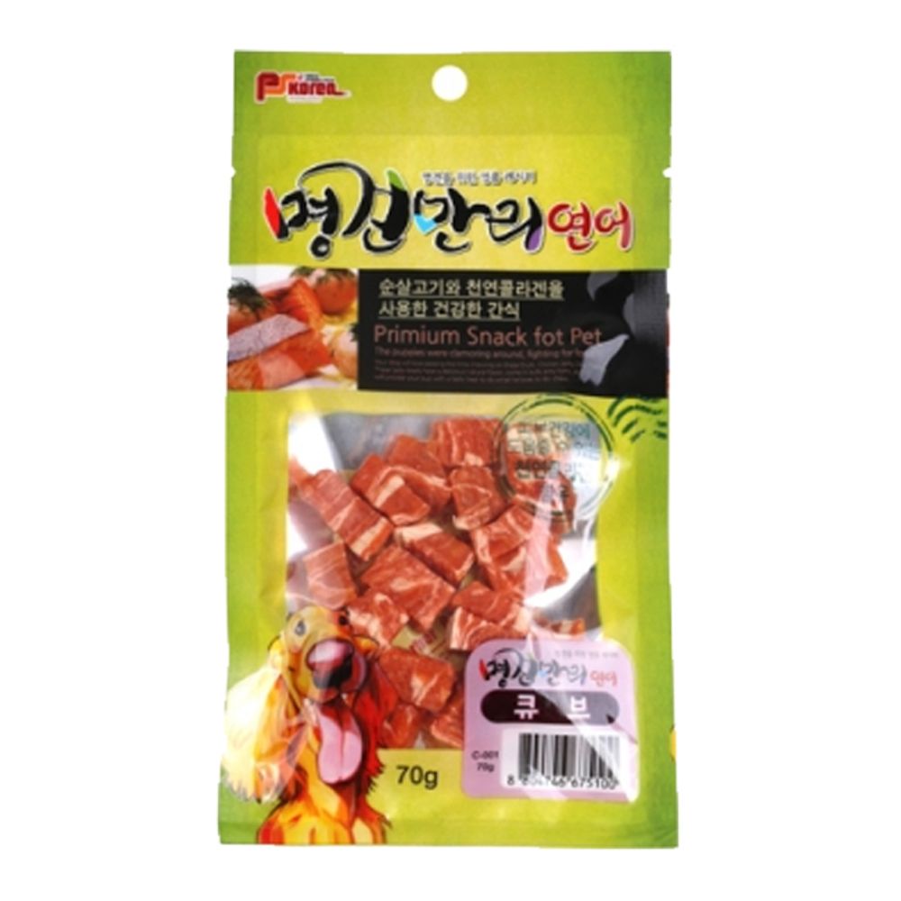 강아지 명견만리 연어 큐브 70g 1P 반려견 육포 간식