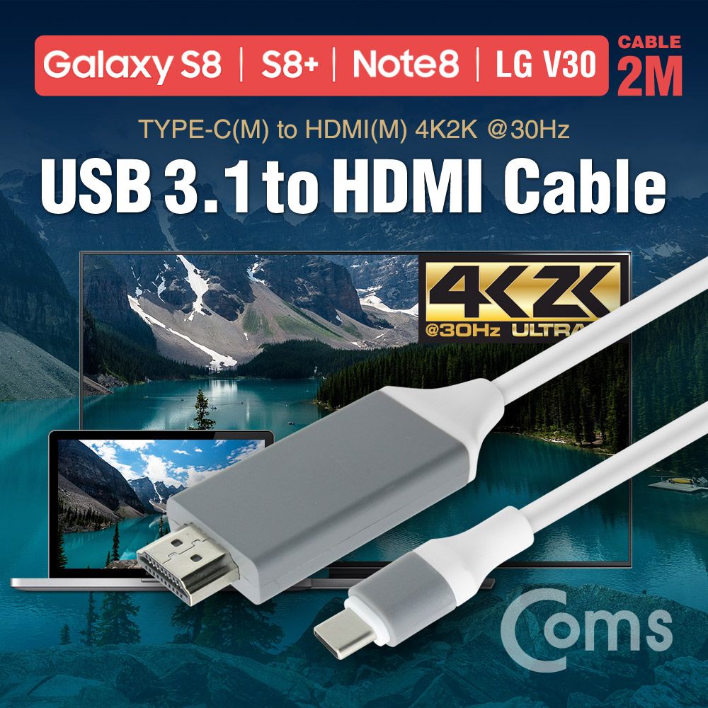 오늘의쇼핑은 USB 3.1 컨버터 케이블 2M Type-C to HDMI 변환 갤S8