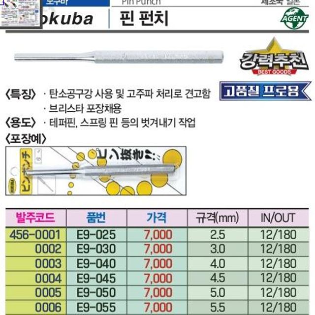 모쿠바 핀펀치 6.0 x 150mm E9-060