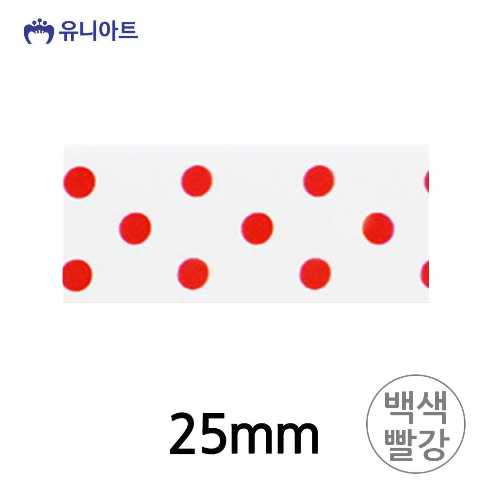 (리본) 공단큰땡A 리본 25mm (백색빨강) (롤) G70